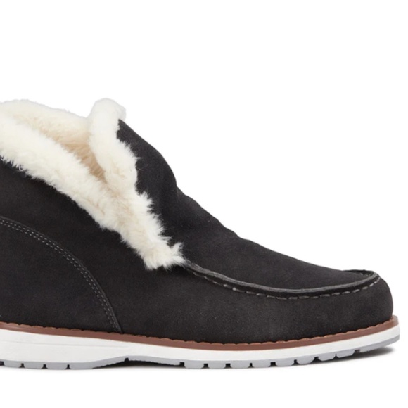 Enjoiya  Genuine Black Suede Shearling Interior Slip On Booties - Picture 3 of 3